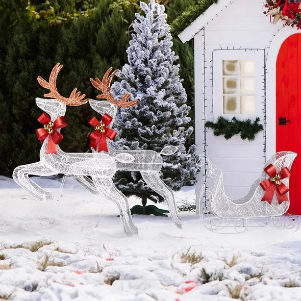3-Piece Lighted Set Of 2 Reindeer & Sleigh
