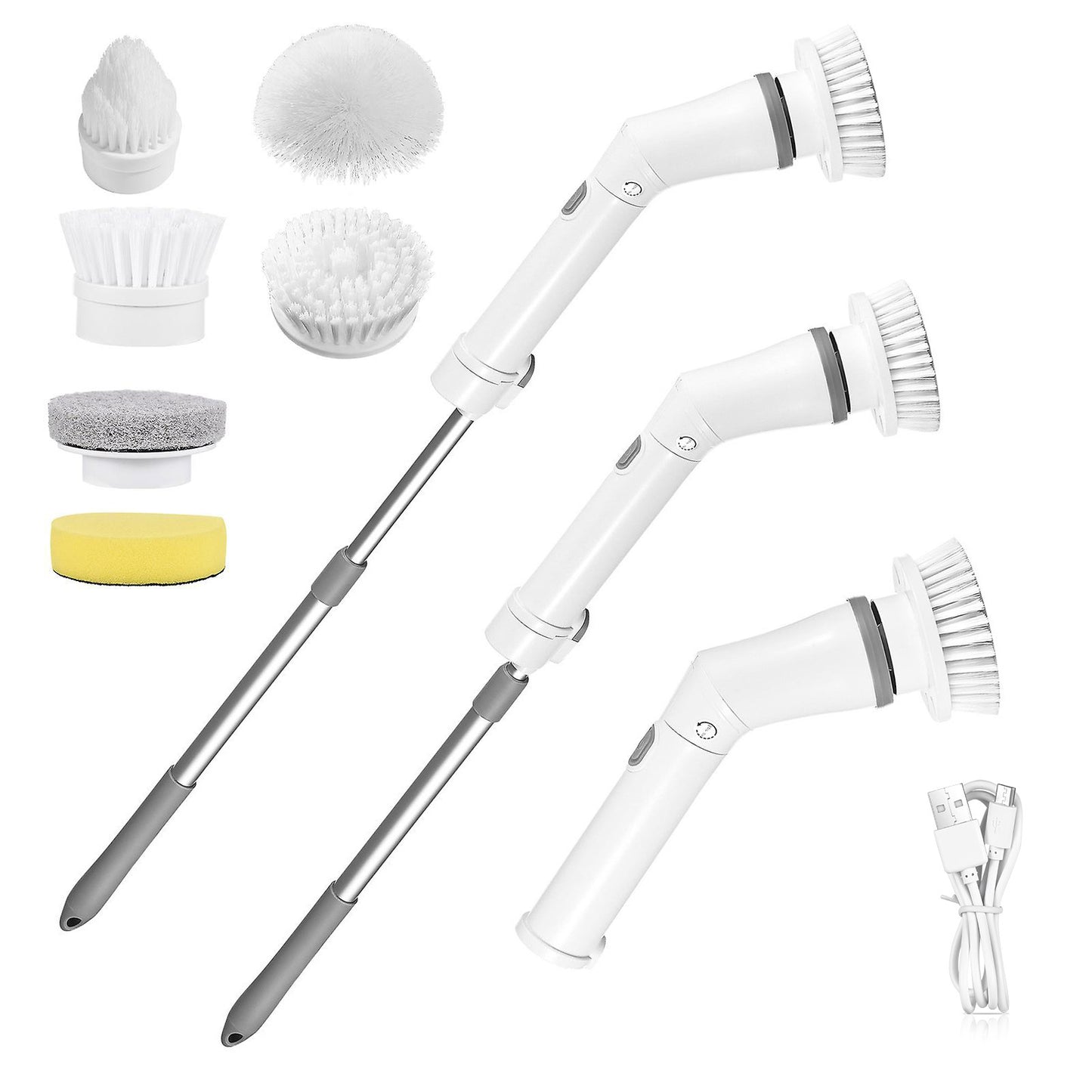 1Set Electric Spin Scrubber Cordless Rechargeable Telescopic Cleaning Brush 6 Replaceable Heads
