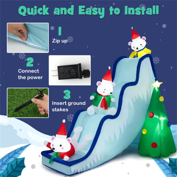 9 Feet Christmas Decoration Inflatable Polar Bear Slide Scene Decoration