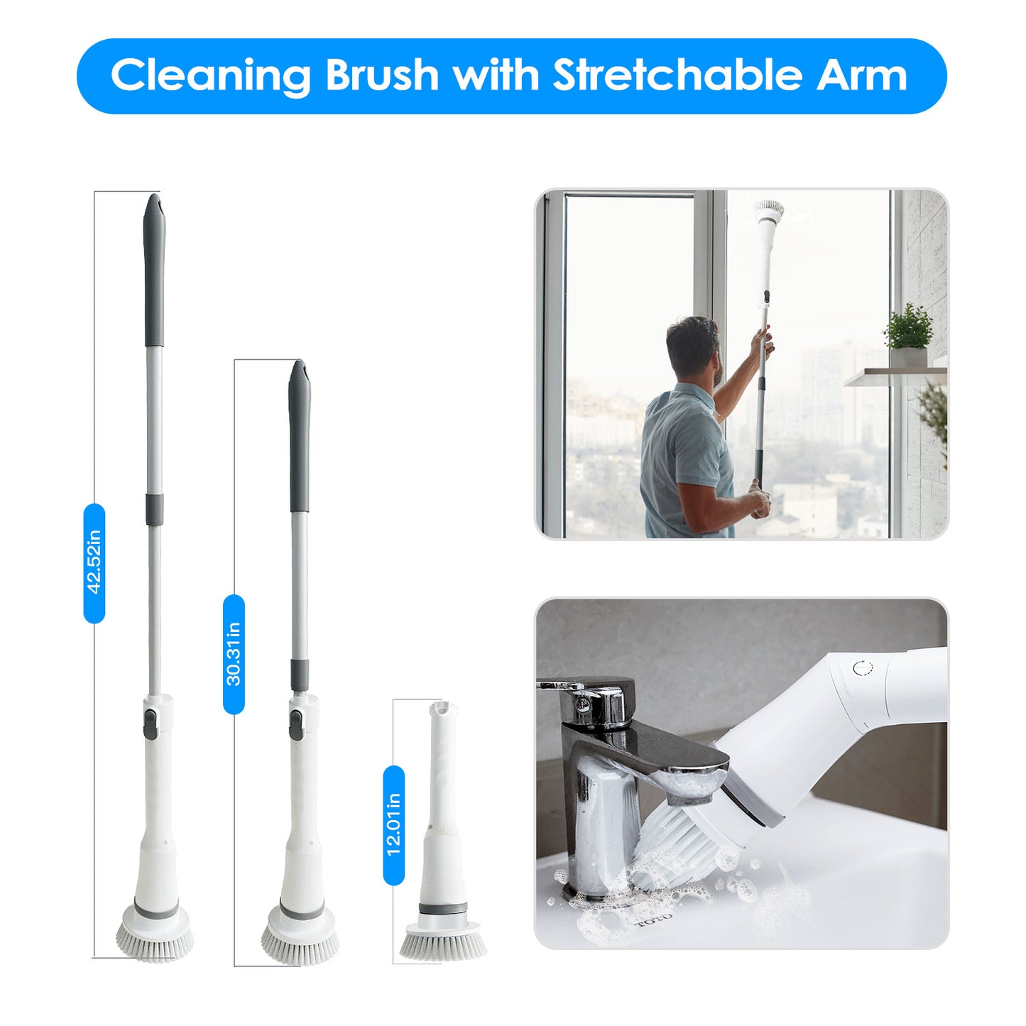 1Set Electric Spin Scrubber Cordless Rechargeable Telescopic Cleaning Brush 6 Replaceable Heads