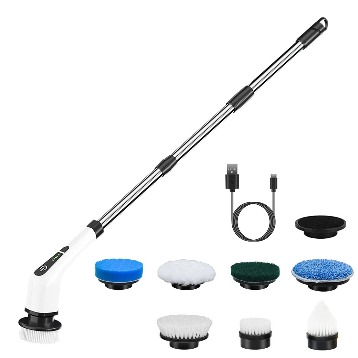 1Pc Electric Spin Scrubber Cordless Rechargeable Telescopic Cleaning Brush 8 Replaceable Heads