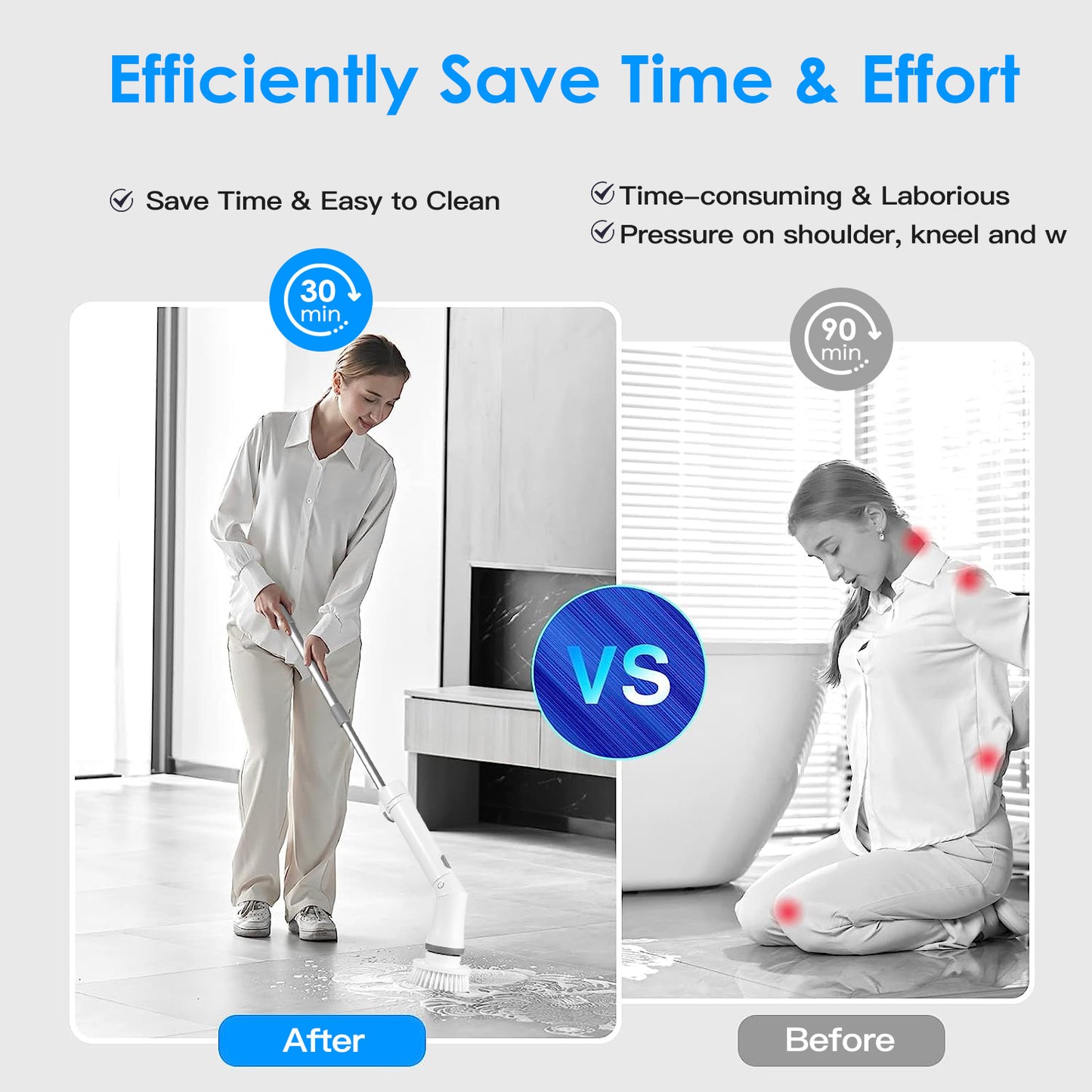 1Set Electric Spin Scrubber Cordless Rechargeable Telescopic Cleaning Brush 6 Replaceable Heads