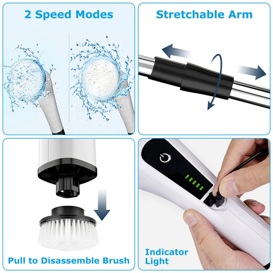 1Pc Electric Spin Scrubber Cordless Rechargeable Telescopic Cleaning Brush 8 Replaceable Heads