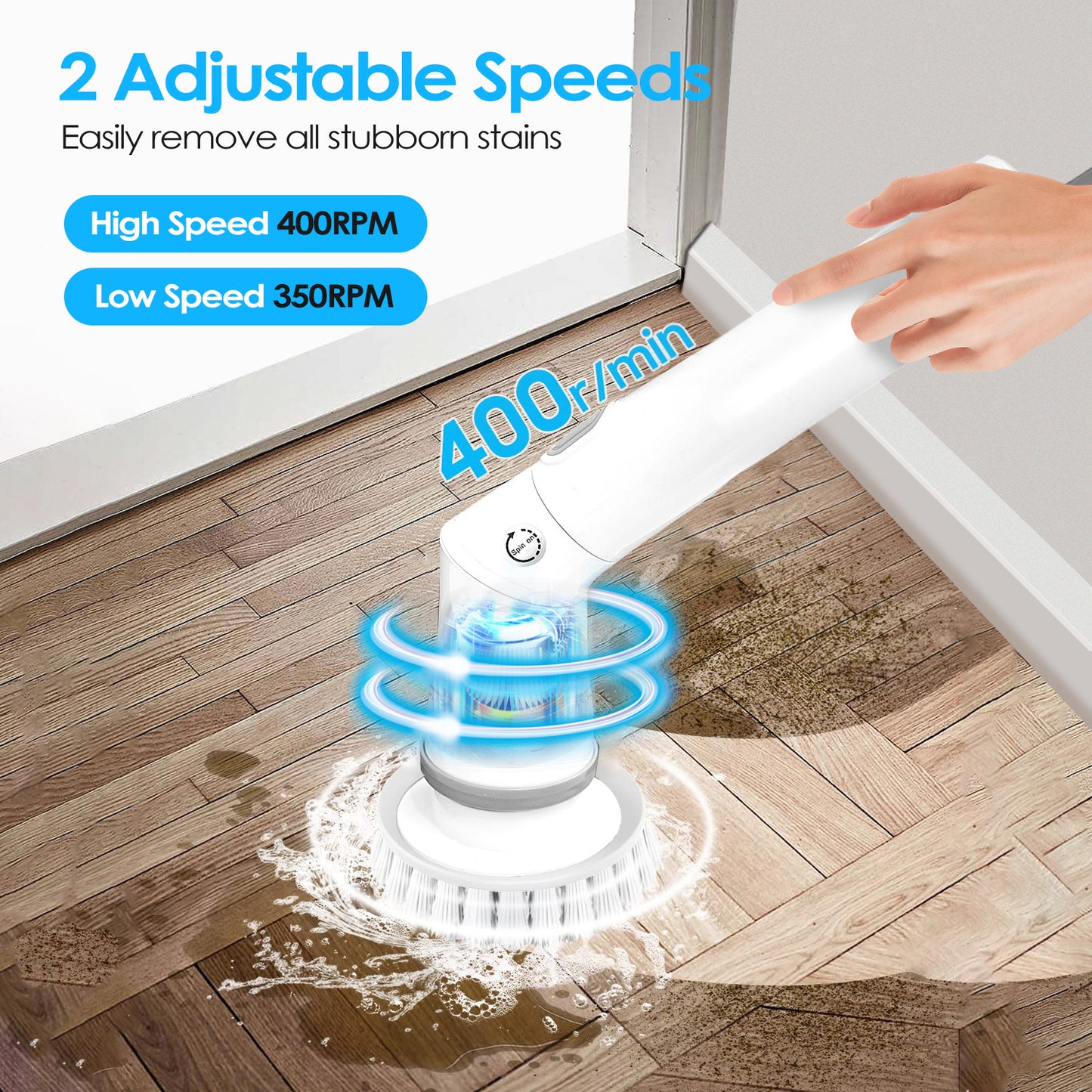 1Set Electric Spin Scrubber Cordless Rechargeable Telescopic Cleaning Brush 6 Replaceable Heads