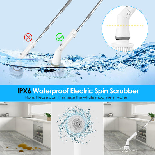 1Set Electric Spin Scrubber Cordless Rechargeable Telescopic Cleaning Brush 6 Replaceable Heads